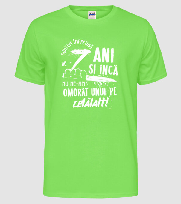 Suntem împreună de 7 ani model verde neon pe tricou