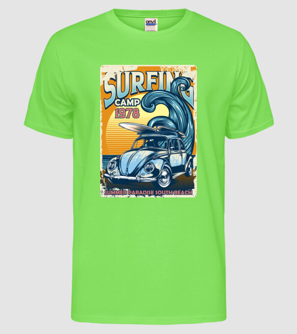 Surfer Camp model verde neon pe tricou