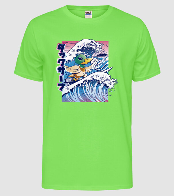 Surfer Duck model verde neon pe tricou