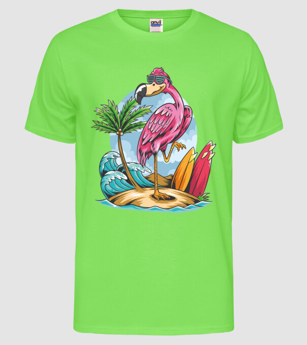 Surfer flamingo model verde neon pe tricou