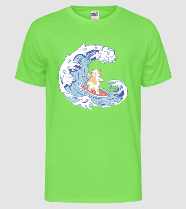 Surfer kitty model verde neon pe tricou