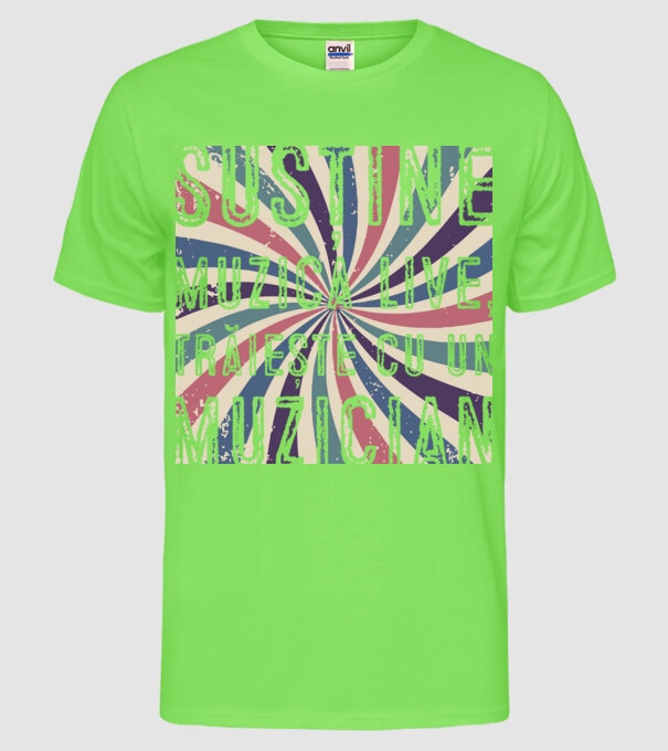 susține muzica live, trăiește cu un muzician model verde neon pe tricou