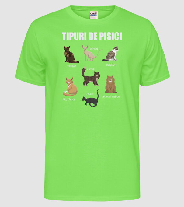 Tipuri de pisici model verde neon pe tricou
