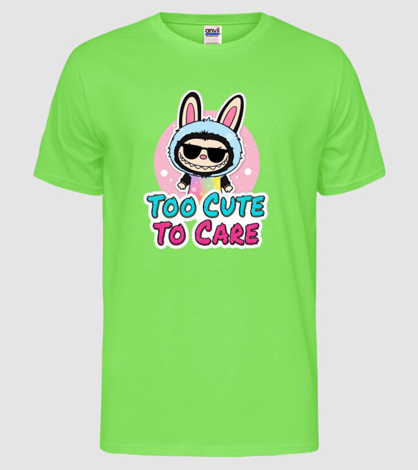 Too cute to care model verde neon pe tricou