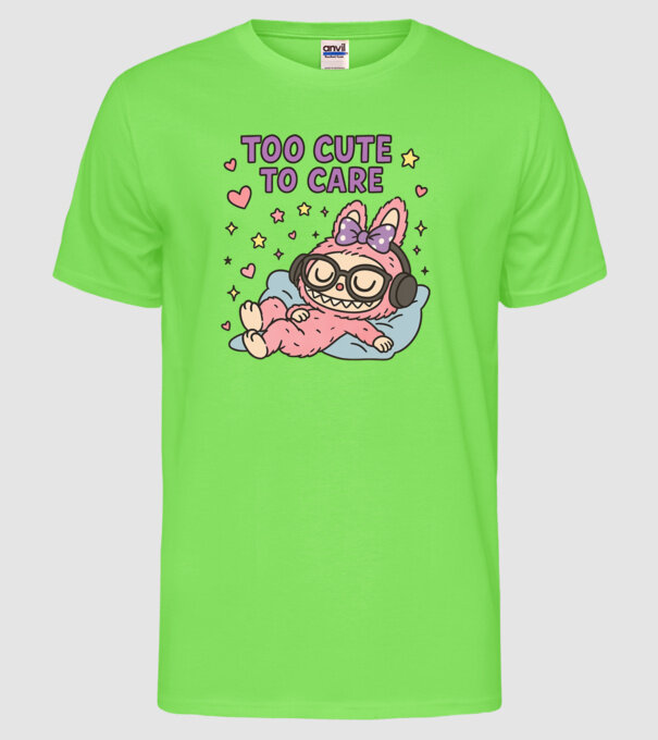 Too cute to care model verde neon pe tricou