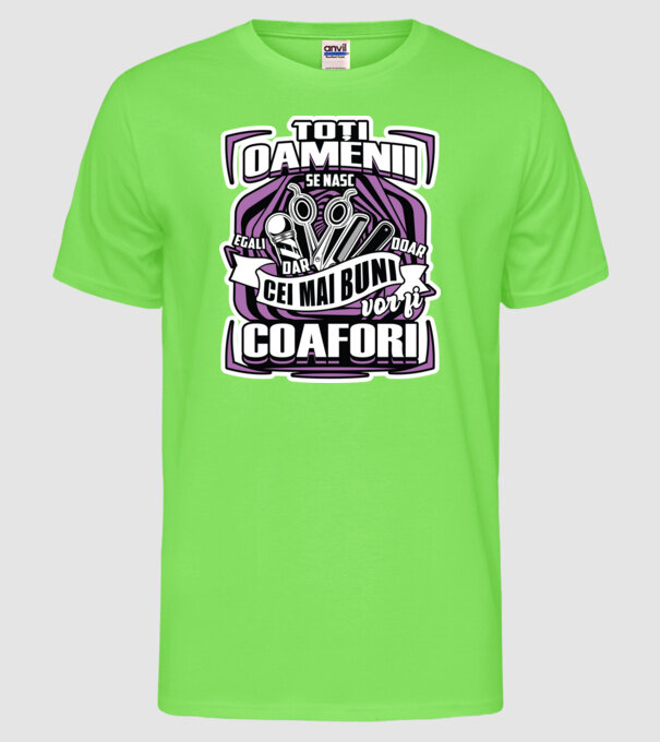 Toți oamenii coafori model verde neon pe tricou