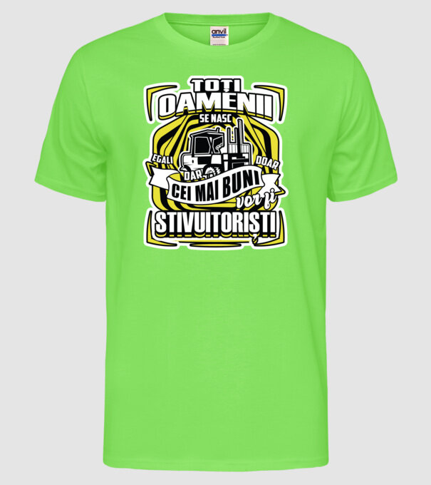 Toți oamenii stivuitoriști model verde neon pe tricou