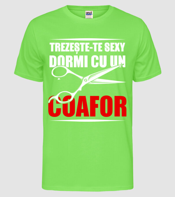 Trezește-te sexy, dormi cu un coafor model verde neon pe tricou