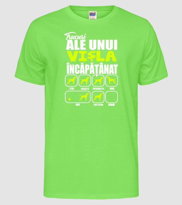 trucuri ale unui vișla încăpățânat stai, culcă-te, întoarce-te, vino, adu, bate palma, rămâi model verde neon pe tricou