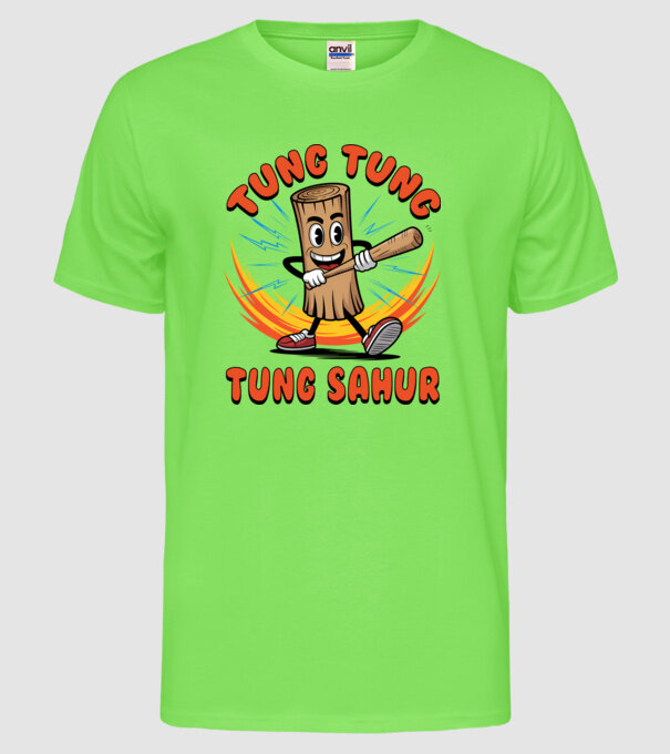 Tung Tung Tung Sahur drăguț model verde neon pe tricou