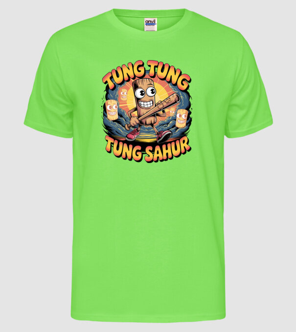 Tung Tung Tung Sahur Retro model verde neon pe tricou