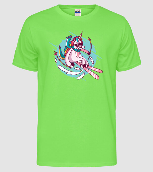 Unicorn ski model verde neon pe tricou