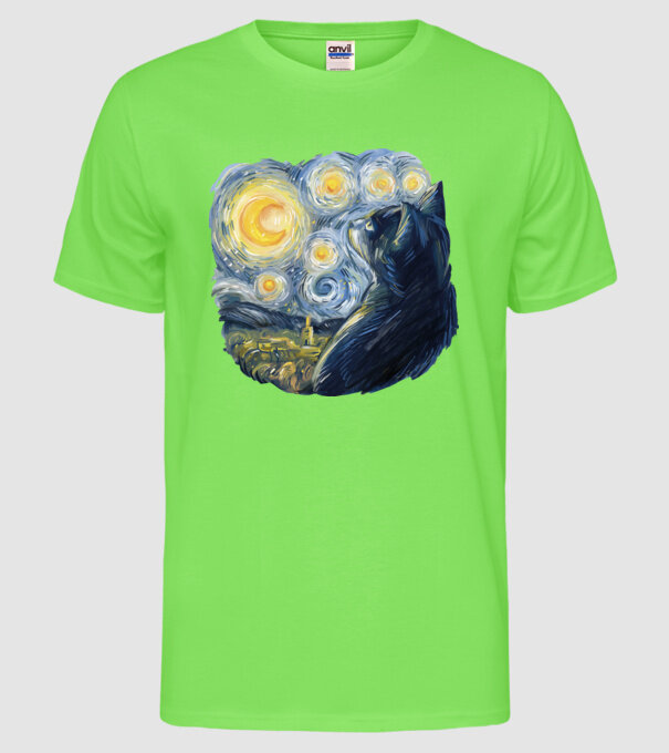 Van Gogh cat model verde neon pe tricou