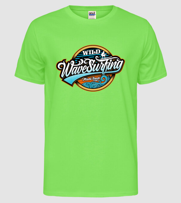 WaveSurfing model verde neon pe tricou