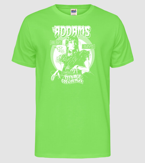 WEDNESDAY ADDAMS TEENAGE GOO GOO MUCK model verde neon pe tricou