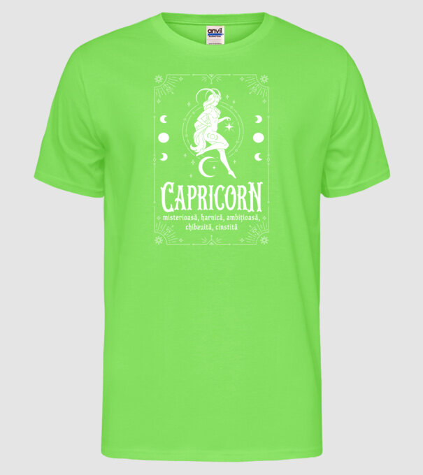 Zodiac femeie CAPRICORN white model verde neon pe tricou