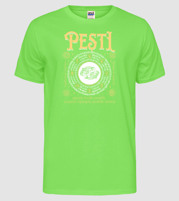 Zodiac femeie PEȘTI golden model verde neon pe tricou