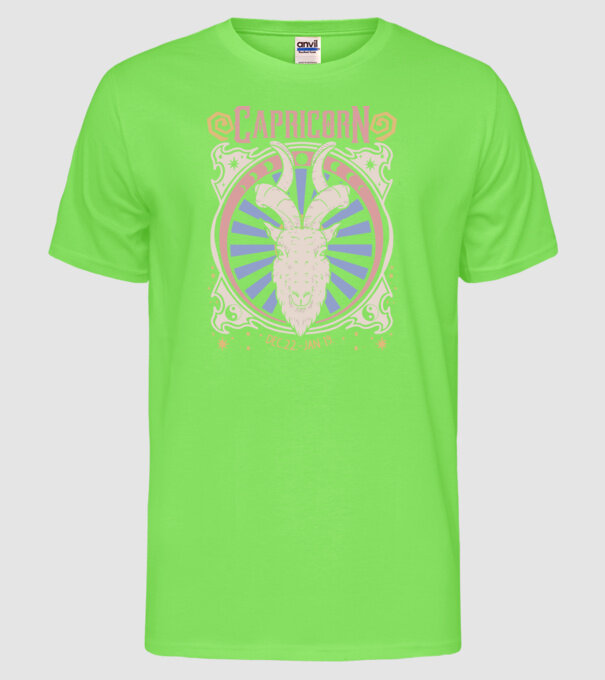 Zodiac Vintage CAPRICORN model verde neon pe tricou
