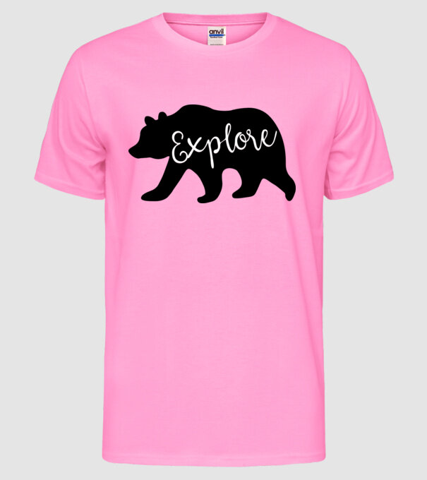 Bear left explore model roz neon pe tricou