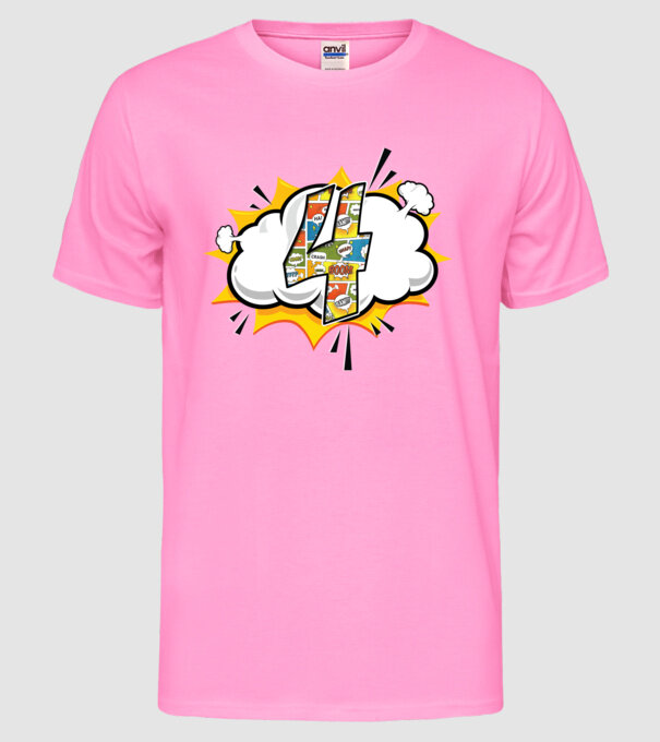Birthday Comic Number 4 model roz neon pe tricou