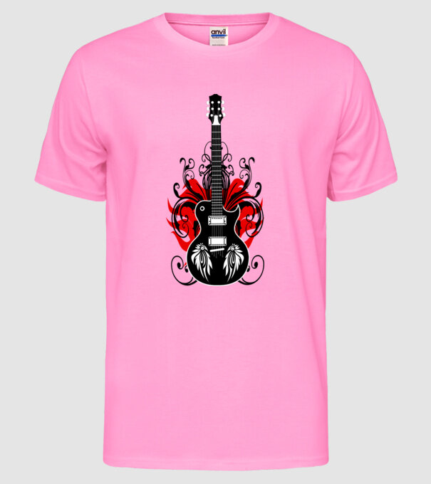 Chitară model roz neon pe tricou
