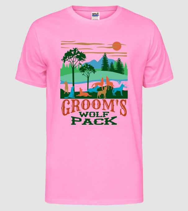 Grooms wolf pack model roz neon pe tricou