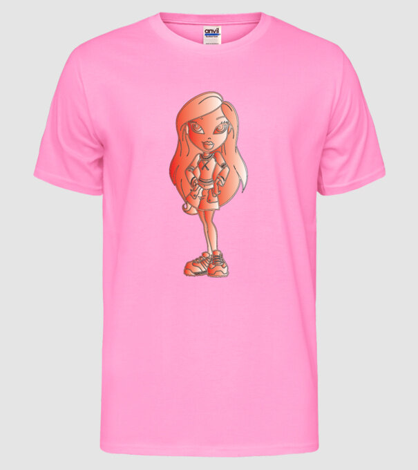 fetiță model roz neon pe tricou
