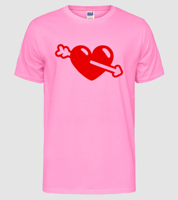 inimă cu săgeată model roz neon pe tricou