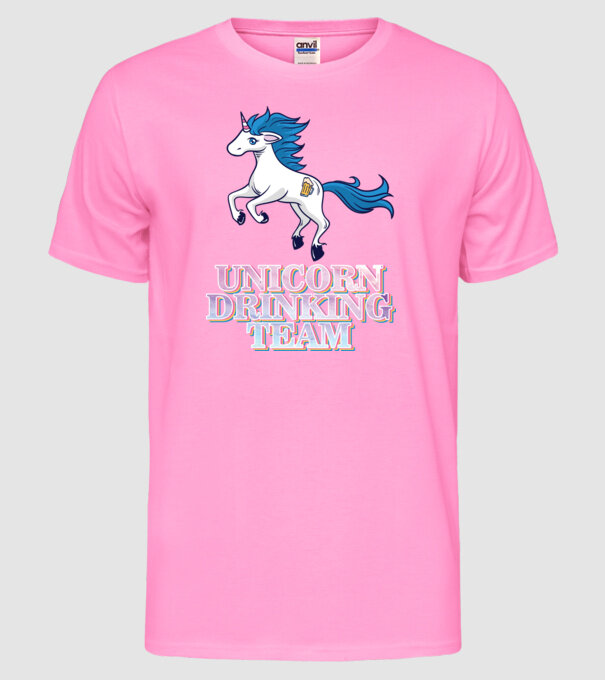 Unicorn drinking team model roz neon pe tricou