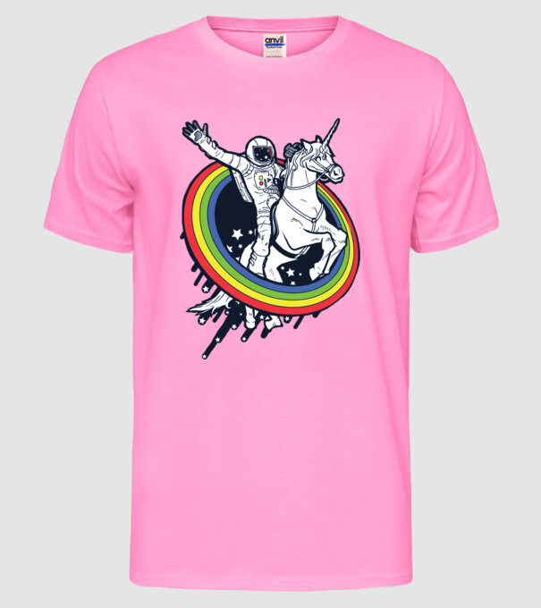 Unicorn Spaceman model roz neon pe tricou