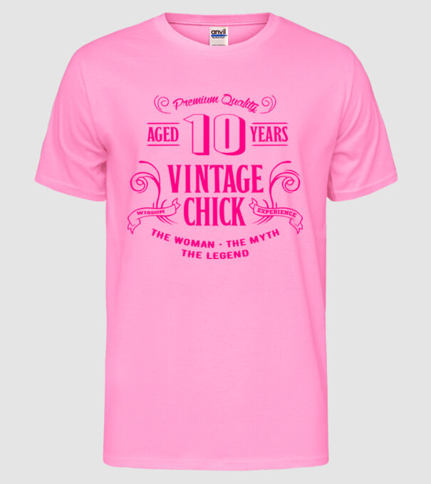 Vintage Chick - 10 model roz neon pe tricou