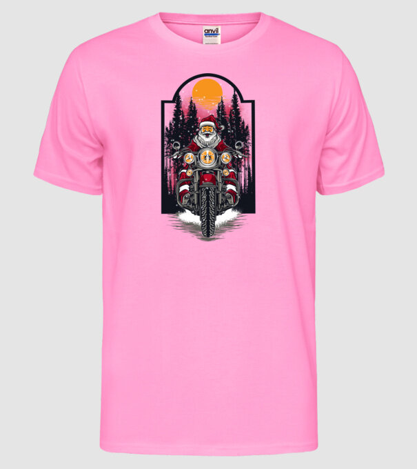 Motor santa model roz neon pe tricou