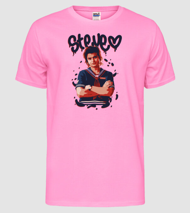 steve stranger things model roz neon pe tricou