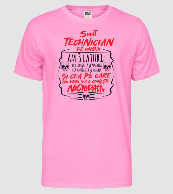 sunt tehnician de unghii am 3 laturi model roz neon pe tricou