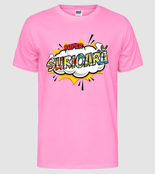 Super Surioară model roz neon pe tricou