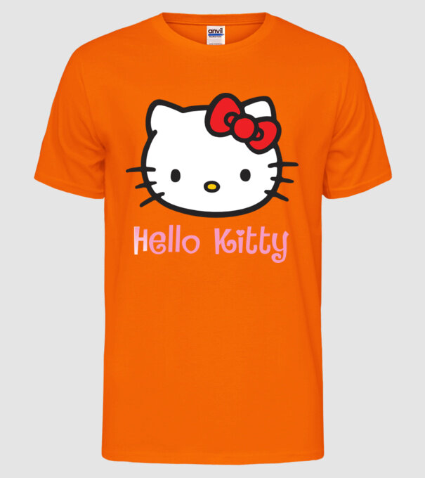 Hello Kitty model portocaliu neon pe tricou