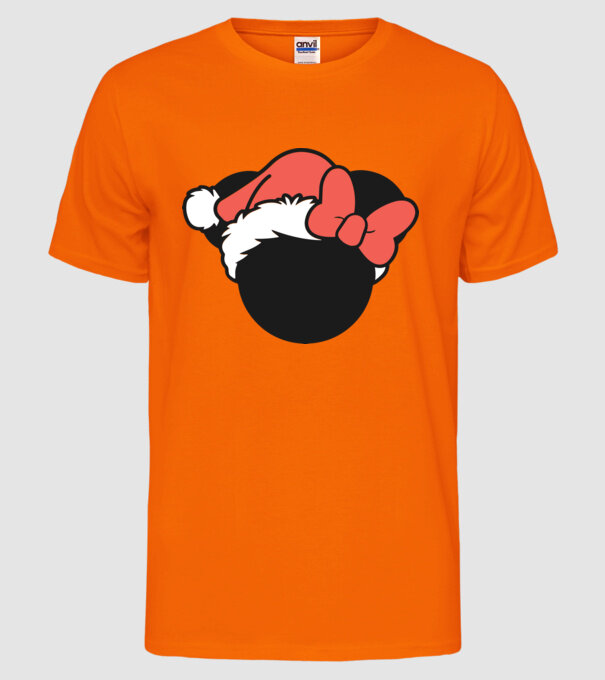 Crăciun Minnie model portocaliu neon pe tricou