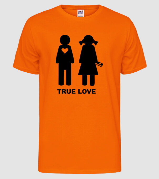 True Love model portocaliu neon pe tricou