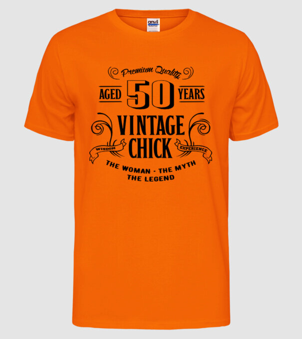 Vintage chick - 50 model portocaliu neon pe tricou