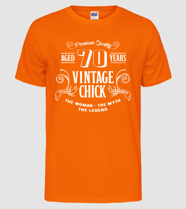 Vintage chick - 70 model portocaliu neon pe tricou
