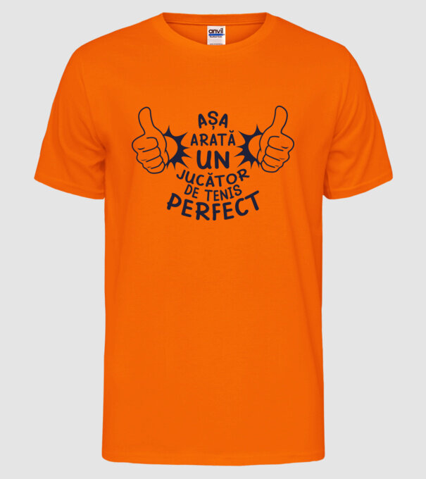 Așa arată un JUCĂTOR DE TENIS perfect model portocaliu neon pe tricou