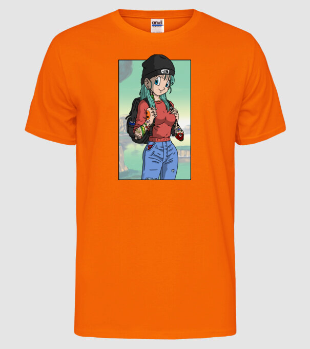 dragon ball bulma model portocaliu neon pe tricou