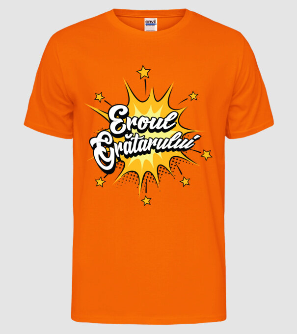 Eroul Grătarului model portocaliu neon pe tricou