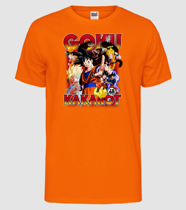 goku dragonball model portocaliu neon pe tricou