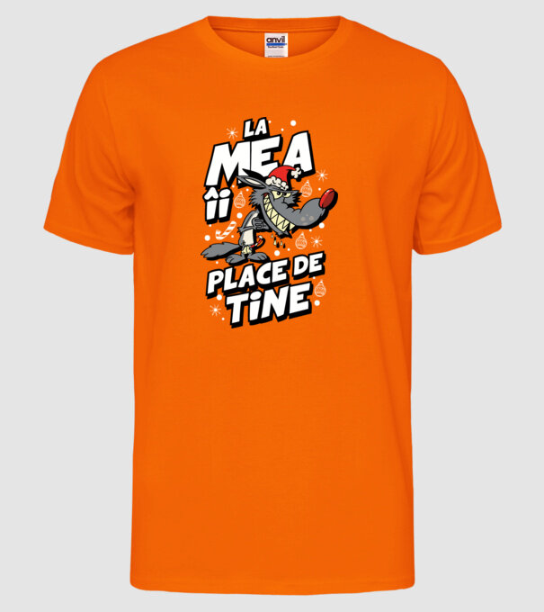 Lupul de Craciun model portocaliu neon pe tricou