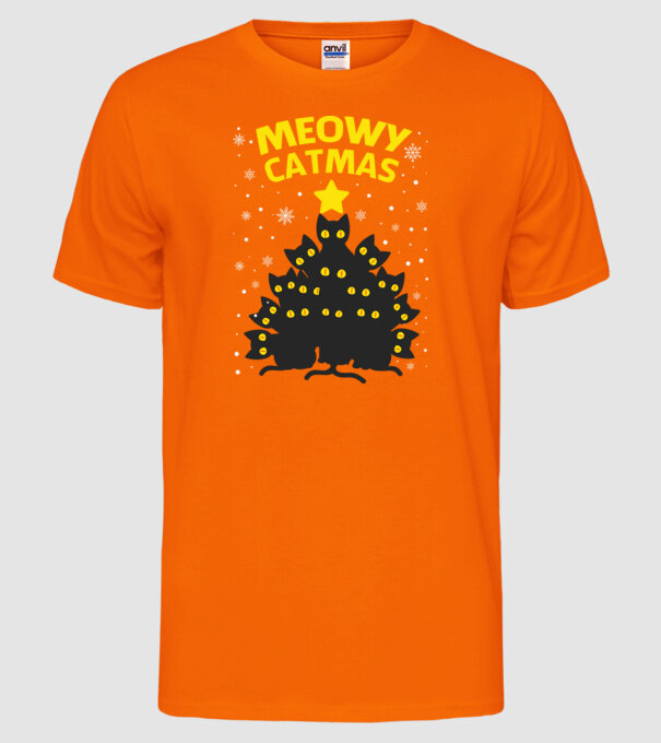 Meowy catmas black model portocaliu neon pe tricou