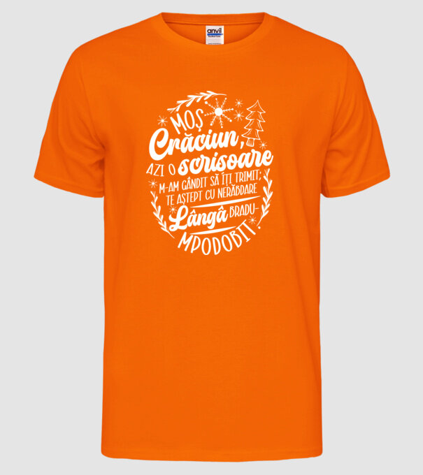 Moş Crăciun model portocaliu neon pe tricou