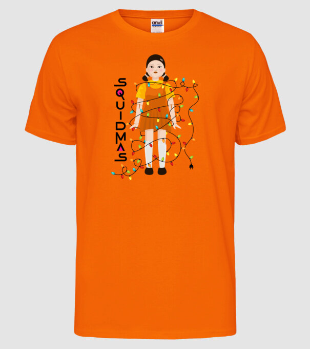squidmas girl model portocaliu neon pe tricou