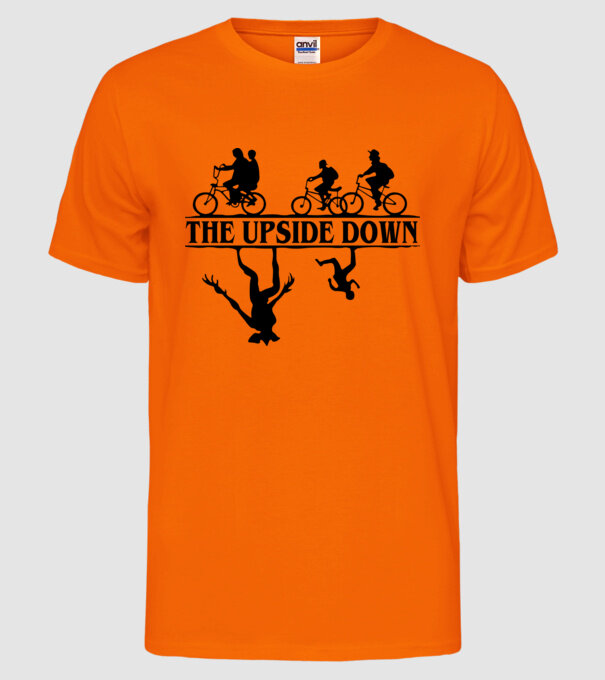 upside down model portocaliu neon pe tricou