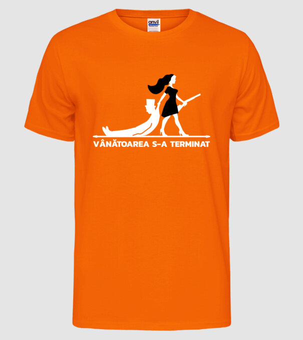 Vânătoarea s-a terminat model portocaliu neon pe tricou